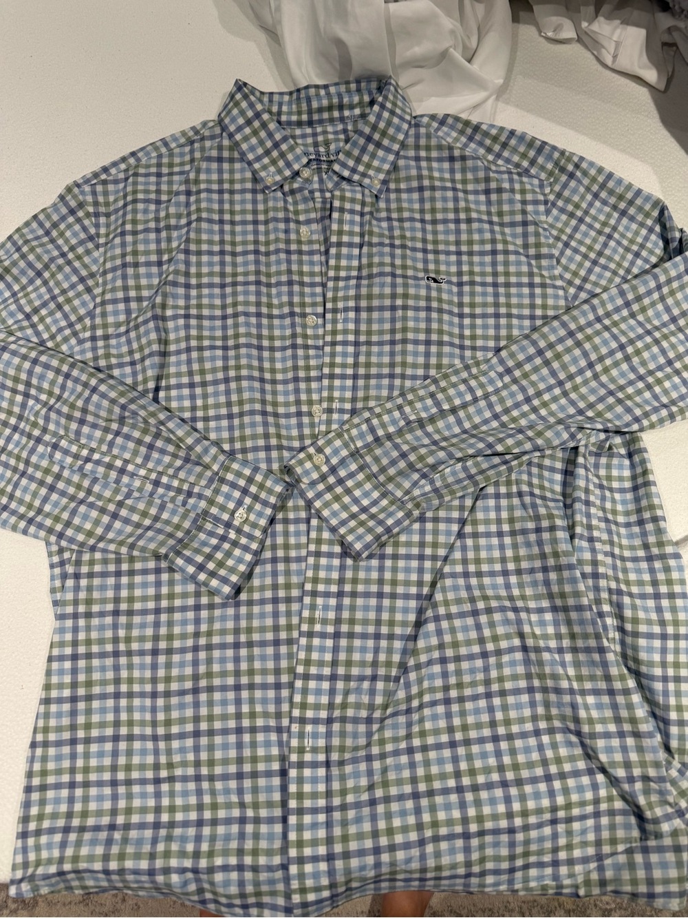 Vineyard Vines Light Blue & Green Plaid Button-Down Shirt